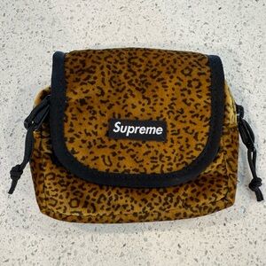 Supreme Tan Leopard Print Velvet Mini Pouch